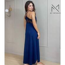 LONG Robe And Nightgown Kit Without Light Microfiber Pads For Women's Nursing - 藏蓝色 - 查看 4