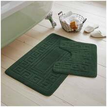 VELVETIO Bath Mat Set 2 Piece Non Slip Rubber Pedestal And Bath Mat Set Toilet Greek Bathroom Rug New - Dark Green - View 3