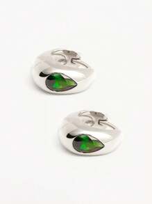 Pendientes de aro elegantes y lujosos de plata esterlina 925 chapados en oro de 18 quilates con circonita talla pera esmeralda para uso diario de las mujeres