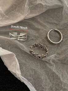 Set de 3 anillos retro simples de uso múltiple con números romanos desgastados, anillos de dedo de estilo hip hop a la moda y de banda abierta para mujeres estudiantes - Multicolor - Ver 12