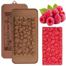 1/2/3 Pcs Raspberry Chocolate Silicone Mold, Fruit Pattern Chocolate Bar, Candy, Mousse, Dessert, Cake Decor, Baking Tool, Rectangle Handmade Soap, Candle, Resin Casting Mold - Coffee Brown - View 2