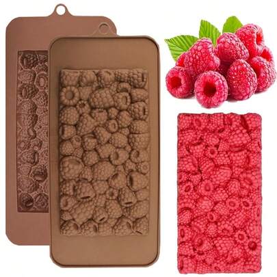 1/2/3 Pcs Raspberry Chocolate Silicone Mold, Fruit Pattern Chocolate Bar, Candy, Mousse, Dessert, Cake Decor, Baking Tool, Rectangle Handmade Soap, Candle, Resin Casting Mold