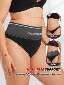 FLARIXA 3Pcs Plus Size Seamless High Waist Thong Women Shapewear Bottom Tummy Control Belly Shaping Panties Body Building Underwear Double Waistband No Rolling Thongs