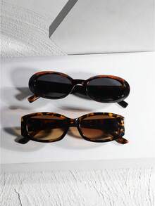 2pcs Classic Retro Small Frame Fashion Fashion Glasses, Suitable For Outdoor Travel For Summer Beach Vacation,Outdoor,Travel - 2pcs (black and Gradient Brown) - View 3