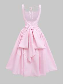 Đầm Floreya Glamful Xuân Hè 2025 thanh lịch, dây mảnh, dáng suông, màu trơn với thiết kế nơ, kiểu dáng Pháp độc đáo dành cho các buổi hẹn hò. - Hồng - Xem 4