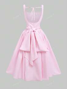 Vestido de Floreya 2025 Primavera/Verano elegante con cintura ceñida y tirantes, vestido de unicolor con diseño de cintura ceñida y moño en la espalda, vestido de estilo francés con tirantes