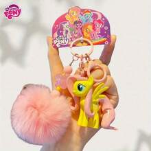 MY LITTLE PONY 1 件装小马宝莉毛球钥匙扣吊坠卡通柔软温柔比奇子月娃娃钥匙扣时尚吊坠、钱包吊坠