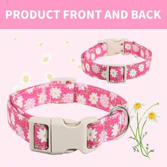 迷人的粉色雏菊花朵涤纶狗项圈，带扣和易于调节的金属环的小狗饲养器 - 时尚耐用的宠物配件，时尚散步，宠物散步配件 | 浪漫宠物配件 | 涤纶项圈，狗项圈狗用品