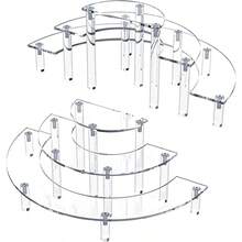 3-Tier Acrylic Half-Moon Shaped Display Stand For Storing And Showcasing Makeup Collections, Acrylic Multi-Layered Rack, Organic Glass Display Stand, Transparent Storage Shelf