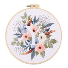 1pc 26 Designs Floral Embroidery Kit With English Letters, Luxury Starter Set For Beginners, Includes Fabric, Hoop, Threads, Needles, Instructions, Great For Cross Stitch, Artistic Craft Gift For Friends And Family, Wedding Decor. Each Kit Contains 1pc Printed , 1 Set Of Embroidery Threads, 1 Bamboo Embroidery Hoop, 1 Pattern Chart, 2pcs Embroidery Needles.
