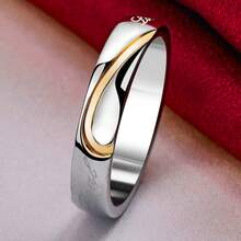 925 Sterling Silver Plated Gold Simple Ring For Woman Man Fashion Wedding Engagement Party Charm Jewelry - Silver - View 2