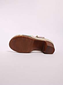 Women's Fashion High Heel Sandals, Color Block Patchwork Upper, Stylish & Elegant Holiday Vibes, Massage Insole, Adjustable Strap, Non-Slip Chunky Heel High Heel Sandals