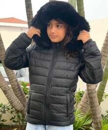Women's Children's Jacket Lined With Plush Feminine Puffer Blouse - 黑色 - 查看 1