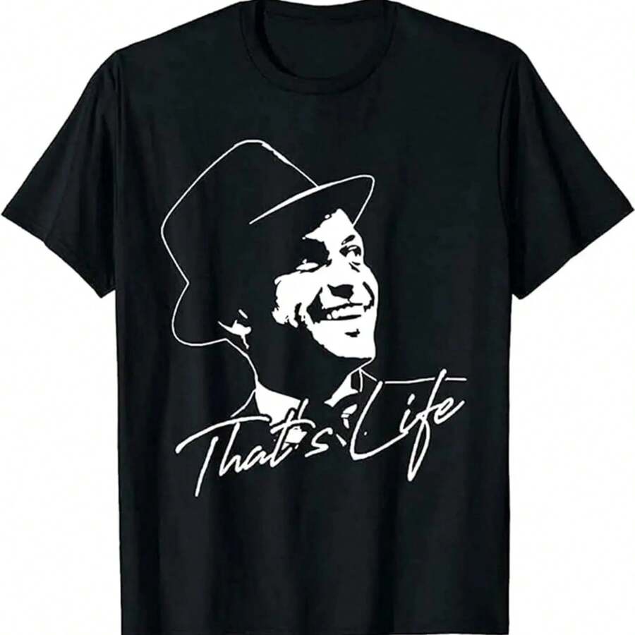 That's Life Essential Distressed Love Frank Art Sinatra Love Black Casual Crew Neck Sleeve Men's Short Sleeve Tee Top - Black - View 1