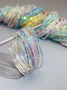 G-S 1 Set Multi-Strand AB Color Sparkly Radiant Extremely Thin Rhinestone Elastic Bangle Bracelet For Women, Everyday & Party - Rhinestone Bracelet - View 17