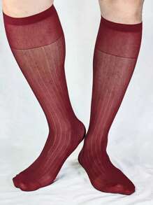 1pair Comfortable Lightweight Men's Wide Striped Dress Socks,Imitation Silky And Excellent Elasticity Design,Colorful Red/Blue/White/Black/Green Striped Business Suit Socks,Breathable Gentleman's Crew Mid Length Socks, Fall