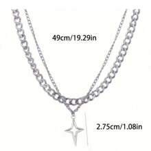 1 szt. Dwuwarstwowy naszyjnik w stylu hip-hopowym, elegancki łańcuszek z żelaza z wisiorkiem w kształcie gwiazdy, nieplaterowany modny dodatek dla mężczyzn i kobiet, prezent na Boże Narodzenie, Nowy Rok, Walentynki