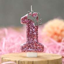 1pc Pink Crown Birthday Candle, Sparkling Number Candle Cake Decor With Glitter, Suitable For Girl, Lady, Anniversary Celebration - Multicolor - View 10