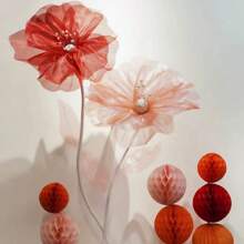 1 Set: 1 Pc 50cm Giant Waterproof Artificial Flower + 1 Pc 50cm Giant Butterfly Yard/Garden Decor, Suitable For Outdoor Yard, Lawn, Living Room, Bedroom, Perfect For Holidays, Weddings, Wedding Photography Props, Display Window Decoration