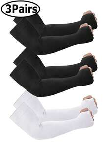 3Pairs/1Pair UV Sun Protection Arm Sleeves With Thumb Hole For Men Youth, Cooling Sleeve To Cover Tattoo, Mid-Compression Sleeves Cover Arms Fake Tattoo Arm Warmers Autumn Outfits Halloween Costumes Black Arm Sleeve Gifts For Men - A - View 13