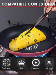 IMPORTEEK sartén wok antiadherente inducción con base plana, utensilio profesional de cocina moderna, sartén multifuncional para preparar recetas orientales y tradicionales, base resistente de rápida cocción, limpieza sencilla y durabilidad garantizada, recomendado para expertos culinarios y aficionados que buscan eficiencia y calidad en sus utensilios de cocina, complemento premium para cualquier hogar. - vino degradado - Ver 8