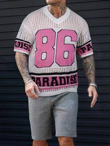 ANDREILEE Casual Loose V-Neck Short Sleeve Knit Top With English Hollow-Out Design, Unisex For Spring/Summer - White - View 2