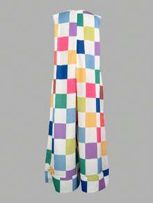 女士休闲彩色格子无袖连体裤，适合度假夏季，优雅时尚 - 彩色 - 查看 3