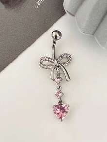 1pc Silver-Tone Rhinestone Butterfly Navel Piercing Jewelry Belly Button Ring