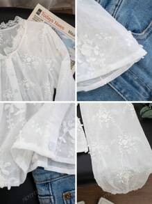 Completo di colore unito, elegante, da donna, per primavera ed estate, con maniche a palloncino, volant all'orlo, chiusura frontale con bottoni, camicetta elegante a maniche lunghe, adatta per uso quotidiano, strada, pendolarismo, casa, ufficio, appuntamenti, camicia/top da donna