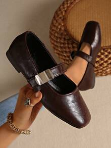 2025 New Solid Color Buckle Casual Flats, Lightweight, Breathable, Minimalist, Women Shoes - Brown - View 1
