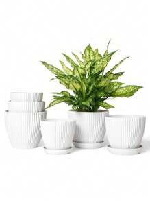 1pc Simple Plastic Resin Delivery Tray Thickened Green Plant Potted Pot Colorful Round Pot Vertical Striped Flower Pot