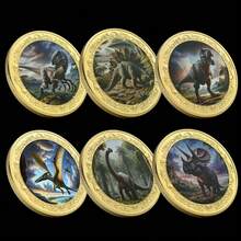 1 buah Koin Peringatan Dinosaurus, Koin Peringatan Emas Hewan Langka yang Terancam Punah, Lencana, Koin Peringatan Dinosaurus Berlapis Emas Langka, Tyrannosaurus Rex, Brachiosaurus - MultiWarna - View 2