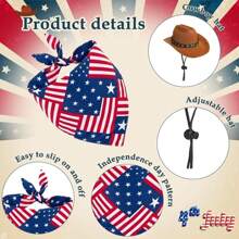 2pcs Independence Day Cute Porch Goose Outfit Set With Cowboy Hat And Flag Patterns Scarf, Pet Accessory Headwear Cosplay Costume Accessories Party Patio Yard Outdoor Decoration (Goose Not Included)