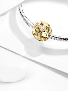 1PC 925 Prata Esterlina Moda Amor Zircônia Contas Redondas Pingentes Adequados Para Mulheres Pulseiras Bangles Fazer Jóias DIY E Roupa Diária Combinando Jóias Decoração Para Meninas