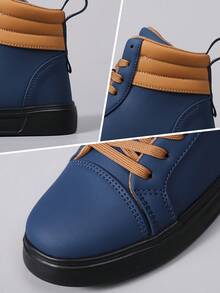 男士时尚高帮系带休闲网眼装饰运动鞋，字母印花轻便百搭时尚高帮滑板鞋，经典户外徒步街头服饰，四季皆宜，耐用 - 彩色 - 查看 2