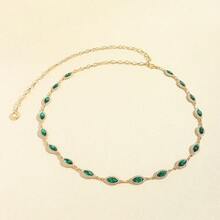 1pc Women's Luxury Faux Emerald Gemstone Embedded Metal Waist Chain Belt, Versatile For Party, Wedding - Green - View 4