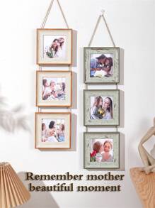 1pc Light Walnut Triple 4-Inch Simple Creative Rope Memorial Photo Frame, Suitable For Hallway, Bedroom, Office, Mother's Day Gift