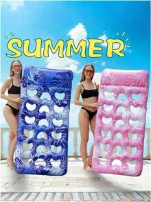 A Large Inflatable Floating Bed Suitable For Adults To Lie Down, Relax, Enjoy Sunbathing, And Rest. The Inflatable Swimming Floating Bed Hammock With Soft Mesh Center, Water Lounge, Swimming Pool Float Are Perfect For Summer Outdoor Beach Games, Swimming Pool Parties, And Reusable Color Blocked Headrests. Thickened, With Multiple Colors To Choose From, Beach Essentials, Beach Accessories - Multicolor - View 2