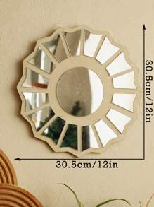 1pc Divine Feminine Wall Mirror - 30.5CM/12IN Sacred Sunburst Design With Wooden Frame, Boho Spiritual Mirror For Living Room, Meditation Corner, Bedroom Decor