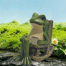 Frog Garden Statue, Resin Sculpture Outdoor Decoration Solar Outdoor Light For Lawn Yard - 綠色 - 查看 7