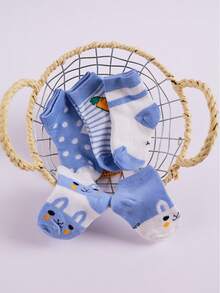 5Pairs /10 Pairs Of Girls' Blue, Adorable, Daily And Casual Short Stretch Mid-Calf Socks - Multicolor - View 4