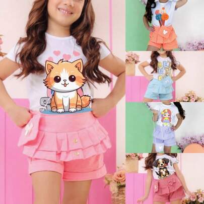 Kit 6 peças de roupa para menina (3 Conjuntos) - 3 blusas e 3 shorts -  100% algodão - roupa de bebê feminina