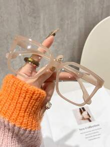1/3 Paire de lunettes transparentes surdimensionnées carrées en polycarbonate (PC) avec imprimé léopard bohème pour femmes, toutes saisons