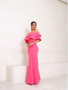 Long Off-The-Shoulder Mermaid Dress With Slit For Wedding Bridesmaid Bride Graduation And General Event - Màu Hồng Tươi - Xem 5