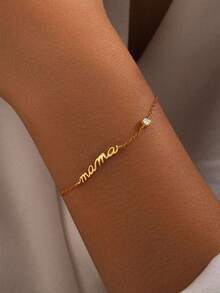 1pc 925 Sterling Silver Elegant Chain Style Bracelet, Mother's Day, Anniversary, Birthday Jewelry Gift For Mom - Yellow Gold - View 1