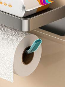 1pc Stainless Steel Toilet Paper Holder, Wall Mounted Bathroom Paper Towel Dispenser, Sticky Carbon Steel + ABS Plastic Material, No Need To Drill, Suitable For Bathroom, Toilet.