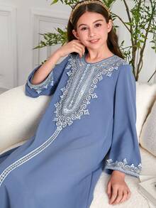 Tween Girls Dubai Embroidered Long Dress - Blue - View 7