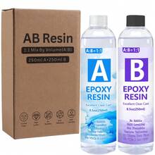 1:1 AB 水晶透明环氧树脂套装，240ml/500ml/1000ml 环氧树脂胶，自流平，无气泡，抗紫外线，用于 DIY 涂层、珠宝铸造、艺术创作、河流桌制作，适合初学者和工匠 - 彩色 - 查看 2