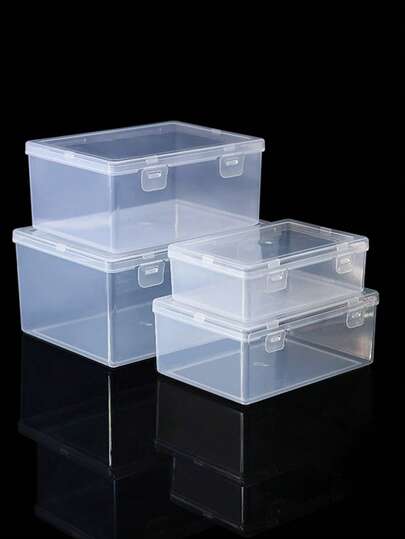 1 pieza Set de cajas de almacenamiento con tapa a presión transparente | Tamaños pequeño, mediano y grande | Organizador portátil para accesorios de cabello y artículos de escritorio | A prueba de polvo y ahorra espacio