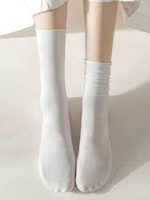 1pair Women Solid Casual Ankle Socks For Summer - White - View 5